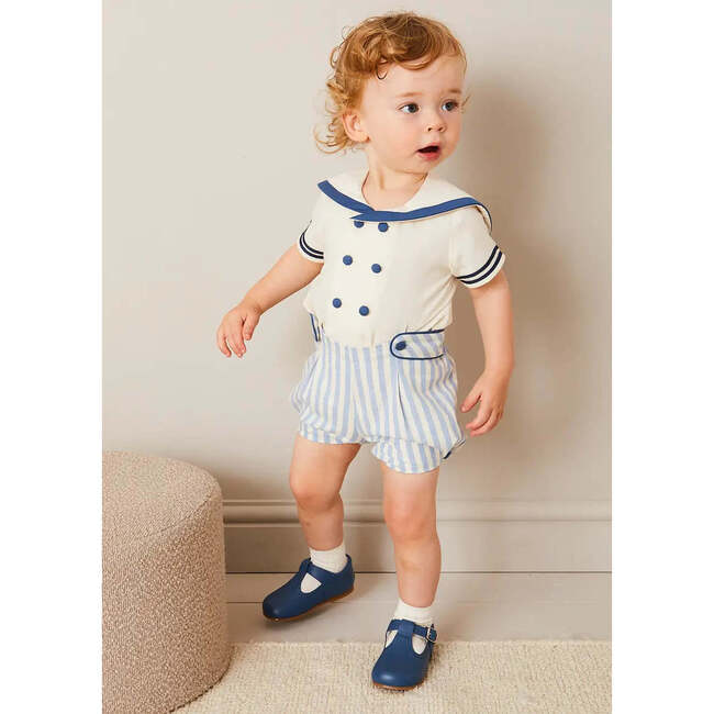 Regency Stripe Mariner Collar Two Piece Set With Bloomers in Blue - Mixed Apparel Set - 2