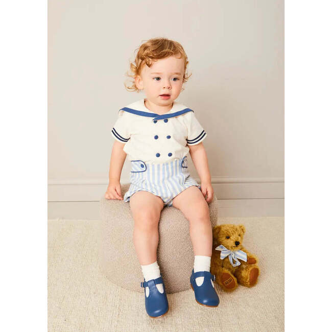 Regency Stripe Mariner Collar Two Piece Set With Bloomers in Blue - Mixed Apparel Set - 6