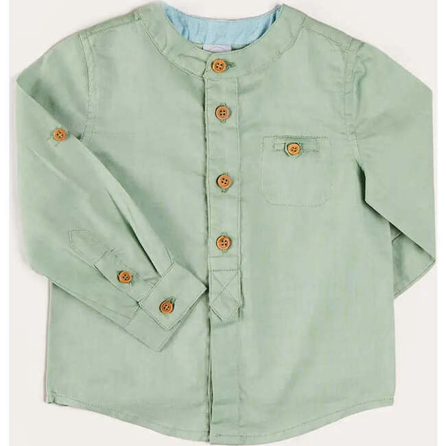 Plain Mao Collar Long Sleeve Shirt in Green