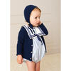 Openwork Knitted Bonnet in Navy - Hats - 2