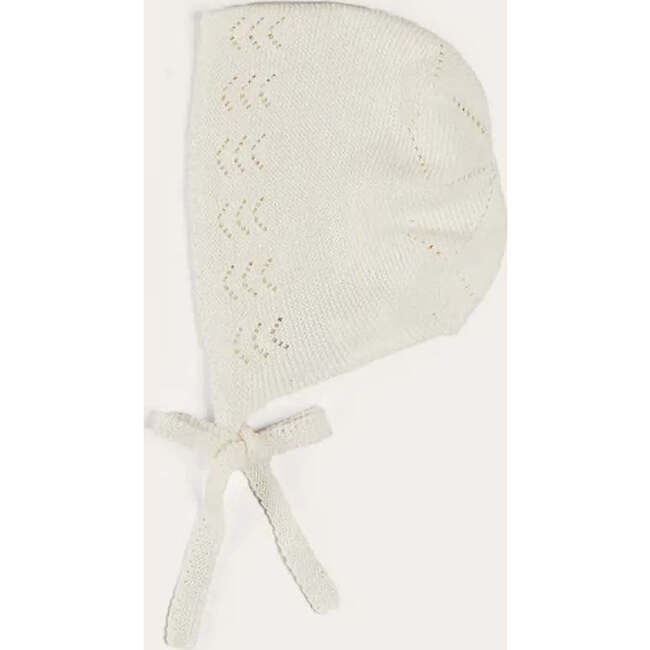 Openwork Cotton Knitted Bonnet in Cream