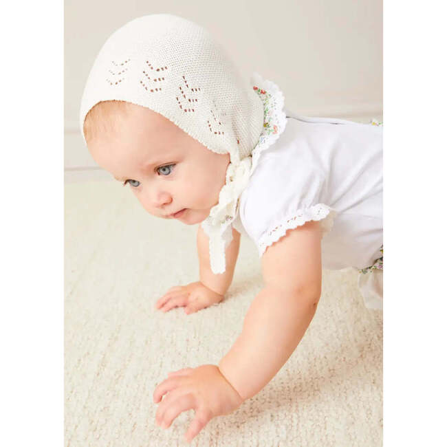 Openwork Cotton Knitted Bonnet in Cream - Hats - 3