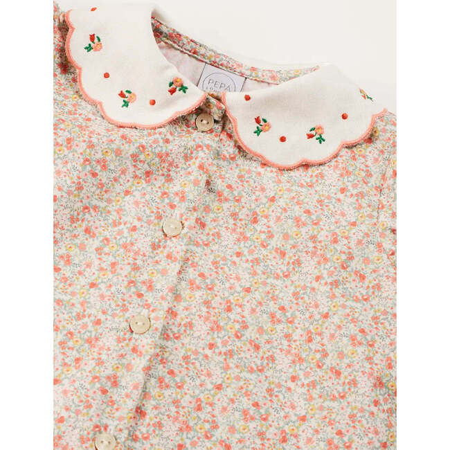 Mabel Floral Embroidered Short Sleeve Blouse in Coral - Blouses - 5