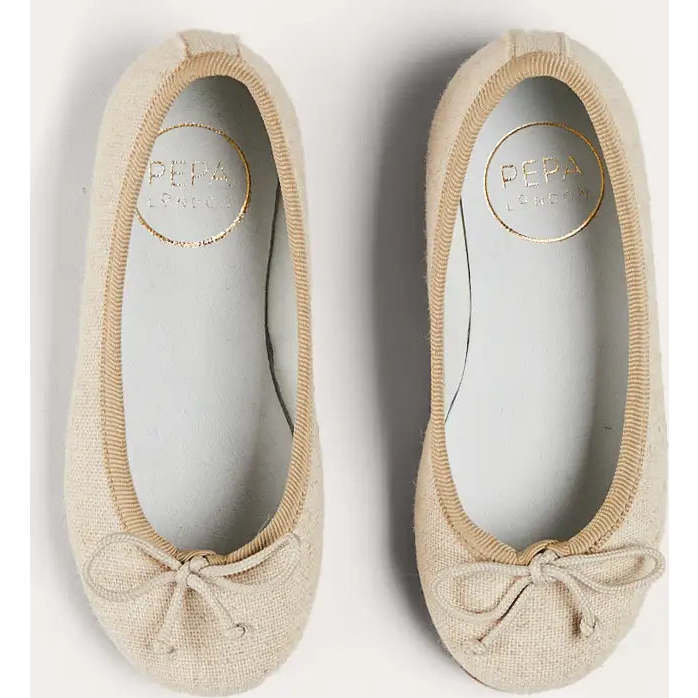 Linen Ballerina Shoes in Ivory - Mary Janes - 1