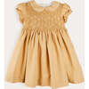 Hand Smocked Peter Pan Collar Short Sleeve Dress in Beige - Dresses - 1 - thumbnail
