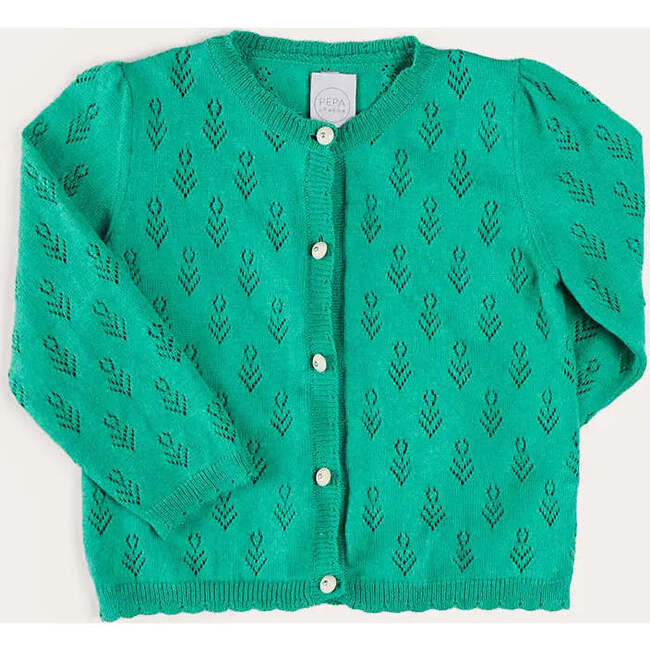 Floral Openwork Cotton Cardigan in Green