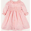 Gingham Smocked Ruffle Collar Long Sleeve Dress in Coral - Dresses - 3