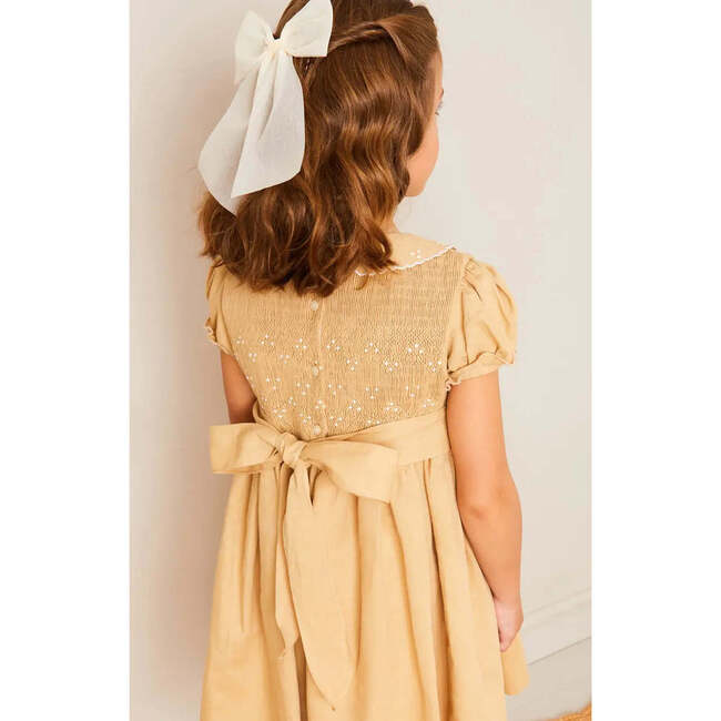 Hand Smocked Peter Pan Collar Short Sleeve Dress in Beige - Dresses - 3