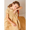 Hand Smocked Peter Pan Collar Short Sleeve Dress in Beige - Dresses - 5