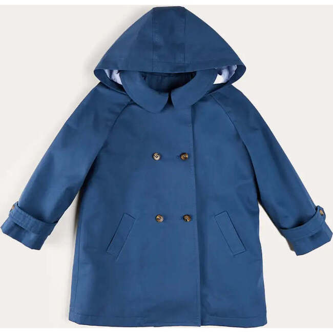 Double Breasted Coat With Detachable Hood in Blue