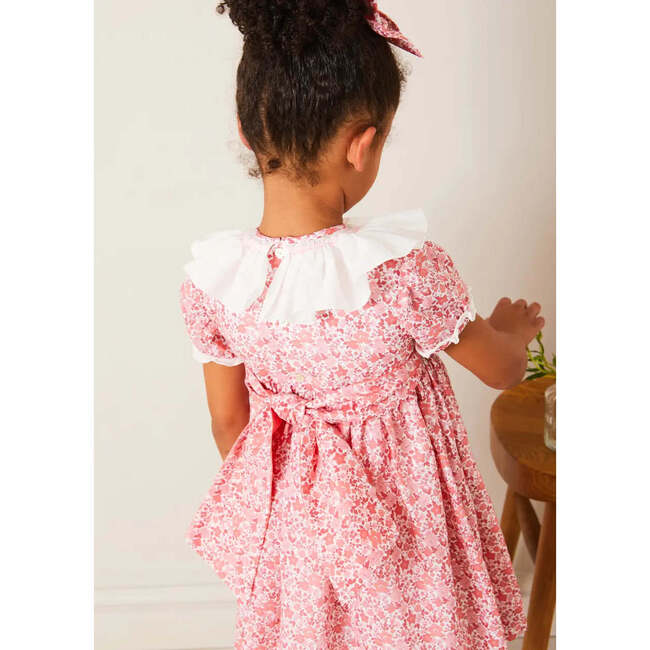 Emilia Floral Hand Smocked Ruffle Collar Short Sleeve Dress in Pink - Dresses - 6
