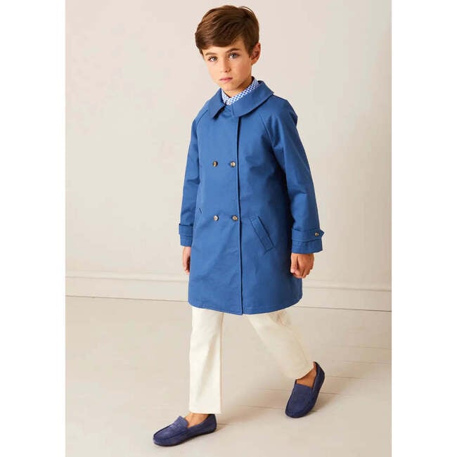 Double Breasted Coat With Detachable Hood in Blue - Raincoats - 2