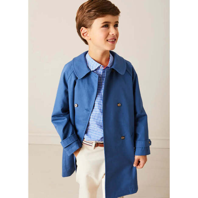 Double Breasted Coat With Detachable Hood in Blue - Raincoats - 5