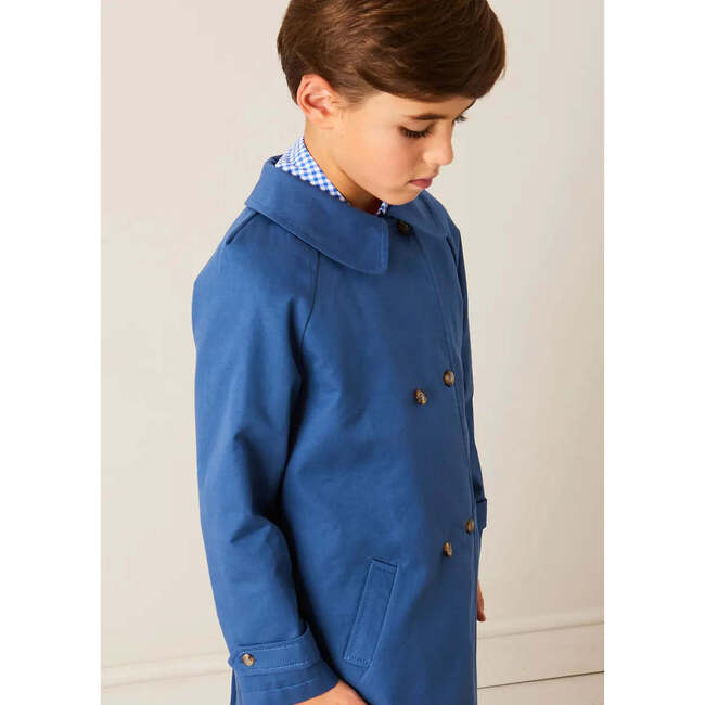 Double Breasted Coat With Detachable Hood in Blue - Raincoats - 6