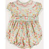 Clementine Floral Hand Smocked Double Breasted Short Sleeve Romper in Coral - Rompers - 3