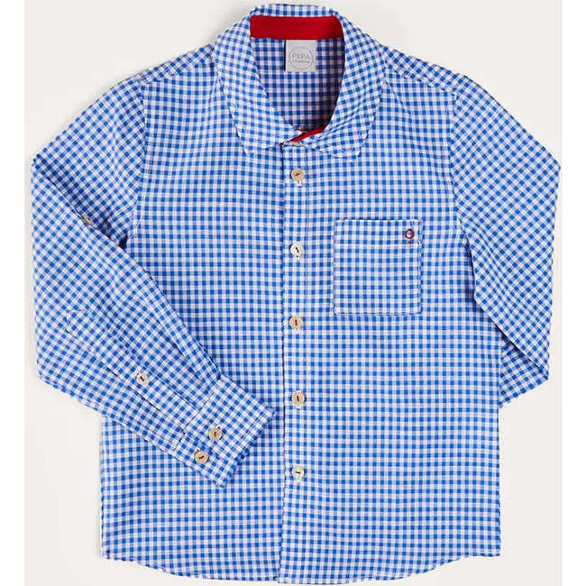 Carlisle Gingham Polo Collar Long Sleeve Shirt in Blue - Shirts - 1