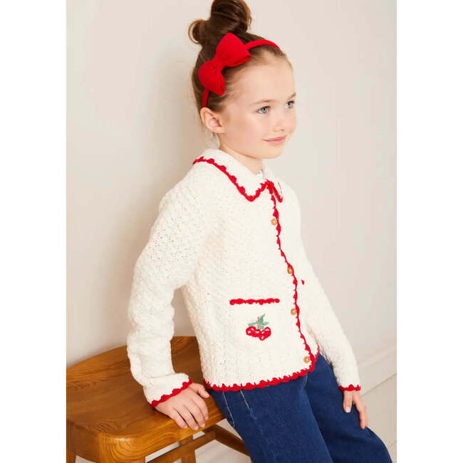 Cherry Motif Crochet Cardigan in Beige - Cardigans - 4