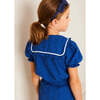 Broderie Anglaise Statement Collar Short Sleeve Blouse in Blue - Blouses - 2
