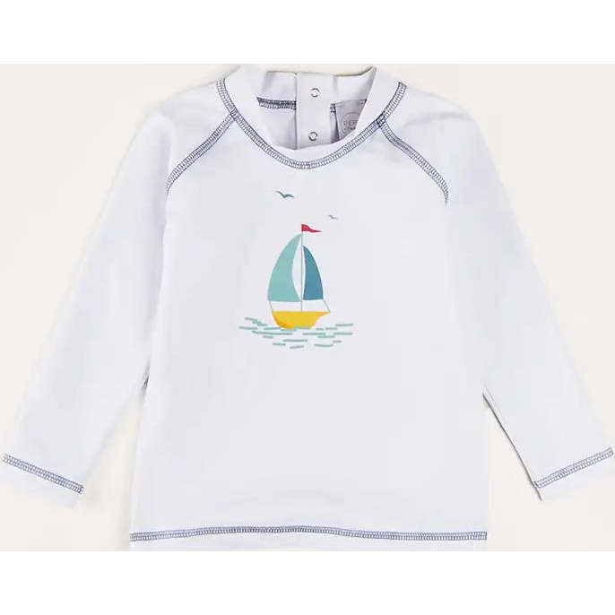 Boat Motif Long Sleeve Rashguard in Blue - Rash Guards - 1