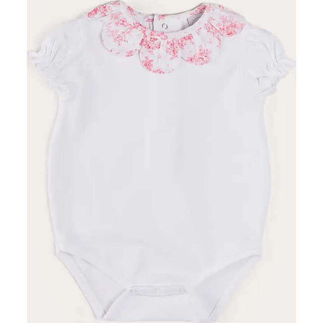 Audrey Toile Scallop Collar Short Sleeve Bodysuit in Pink