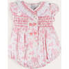 Audrey Hand Smocked Double Breasted Short Sleeve Romper in Pink - Rompers - 1 - thumbnail