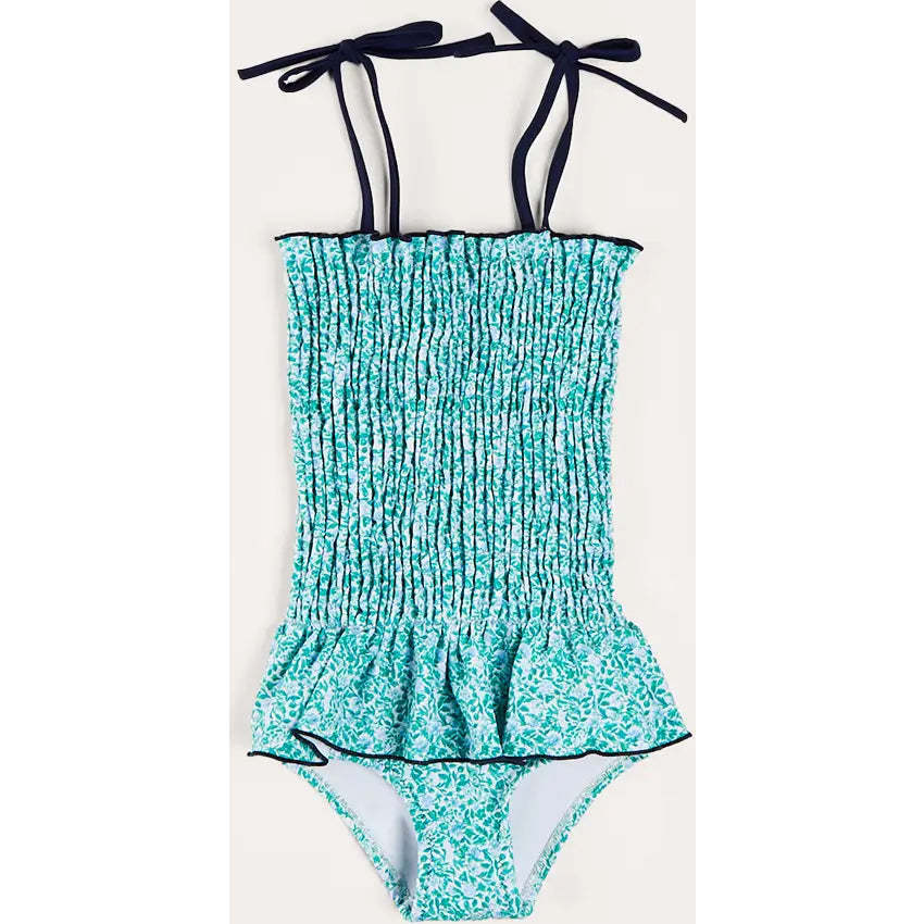 Adelaide Floral Smock Detail Swimsuit in Green - One Pieces - 1