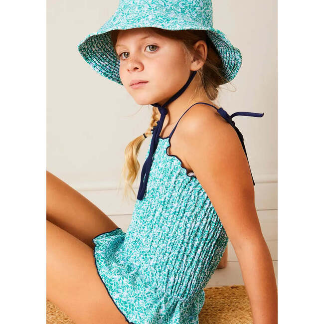 Adelaide Floral Smock Detail Swimsuit in Green - One Pieces - 4