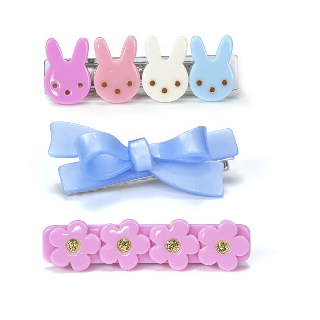 Bunnies Flowers Pink and Bow Hair Clips - Hair Accessories - 1