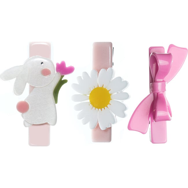 Bunny Daisy and Pink Bow Hair Clips - Hair Accessories - 1