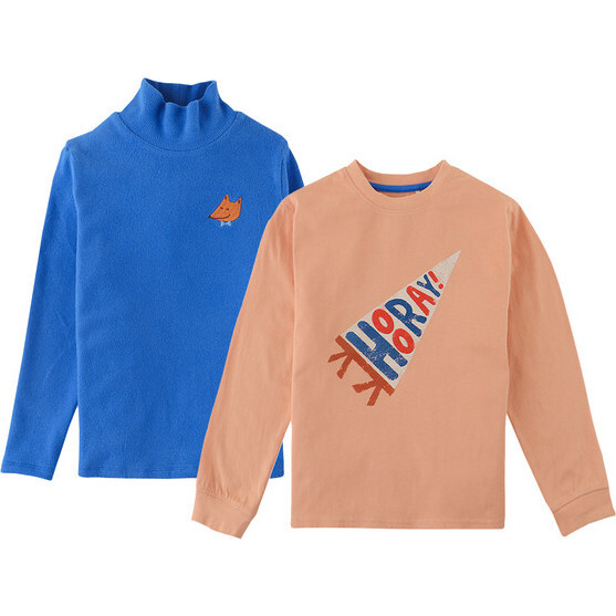 Boys Ribbed Jersey Mock Neck Long Sleeve T-Shirt and Thick Jersey  Long Sleeve Tee, Multicolor - T-Shirts - 1