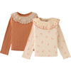 Baby Girls Long Sleeves Ribbed Jersey Tee With Embroidered Ruffle Collar Bundle, Multicolor - Blouses - 1 - thumbnail