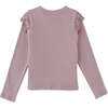 Girls Ribbed Knit Top With Fringe Detail and Standing Collar with Scallop, Pink - Blouses - 3