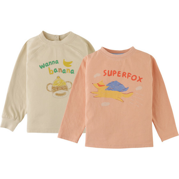 Baby Boys Wanna Banana Print T-shirt and Super Fox Print Tshirt Bundle, Multicolor - T-Shirts - 1