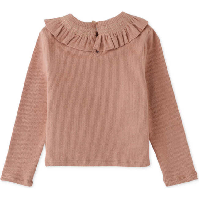 Baby  Girls Long Sleeves Ribbed Tee With Smocking On Ruffle Collar With Bucket Hat, Pink - Blouses - 3