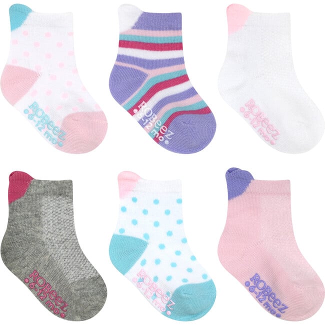 Top Hearts Girls Pink 6pk Qtr Sock