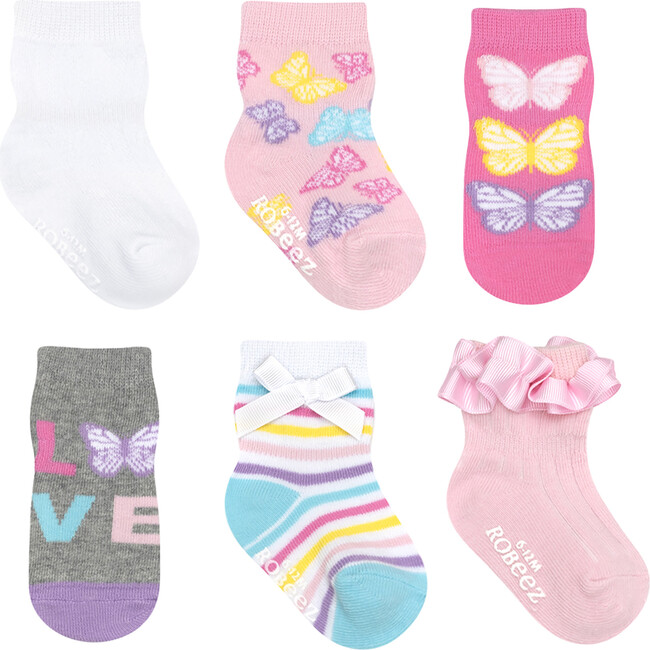 Lovely Butterflies Pink 6pk Sock