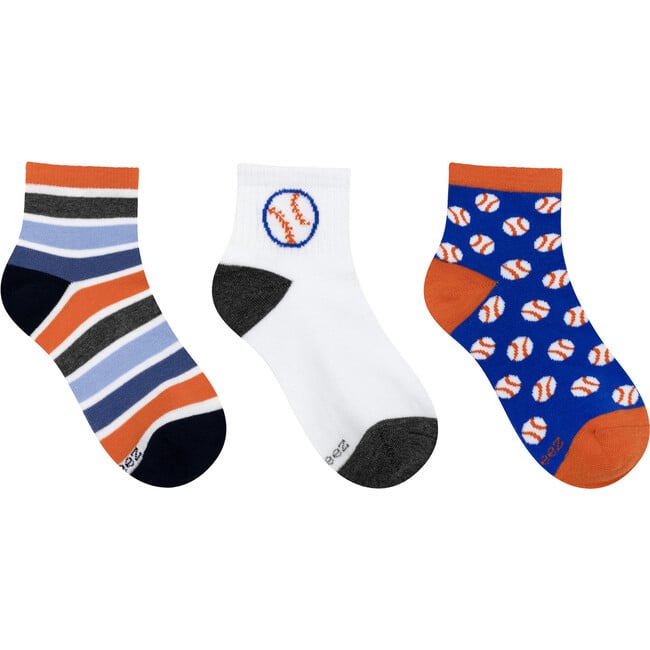 Baseball Qtr Assorted Kids 3pk Sock