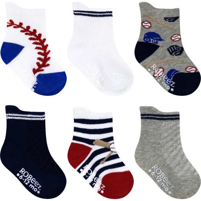 Baseball Fan Assorted Boys 6pk Qtr Sock