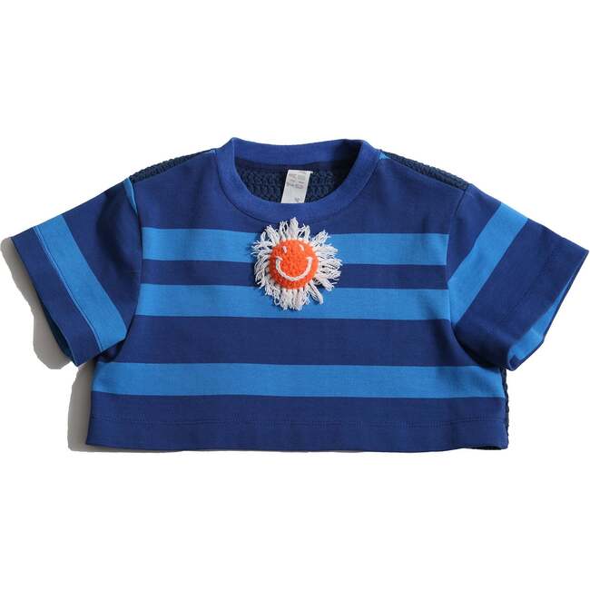 Athena Smiley Cropped Tee, Aegean Mix