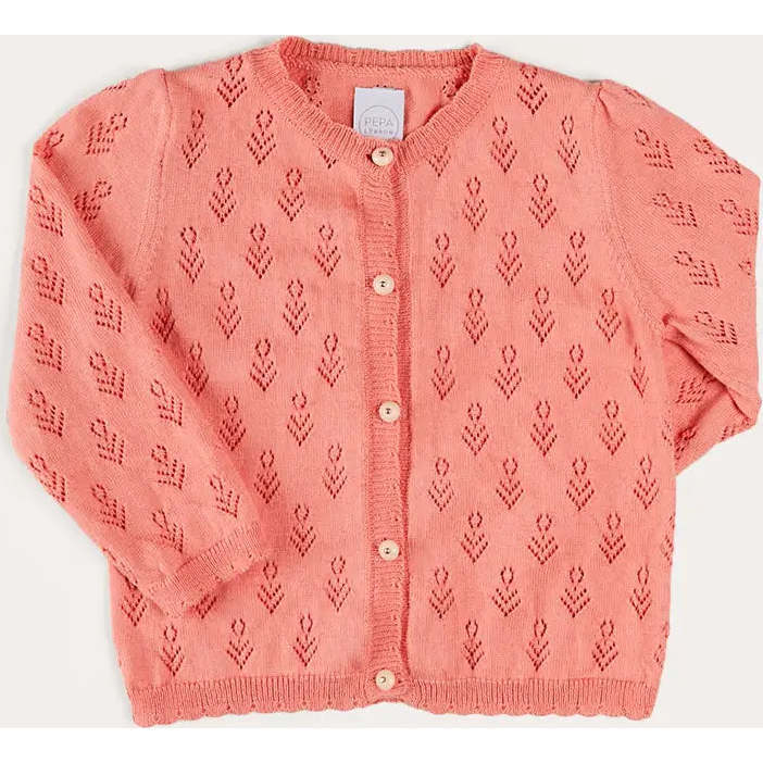 Floral Openwork Cotton Cardigan in Pink - Cardigans - 1