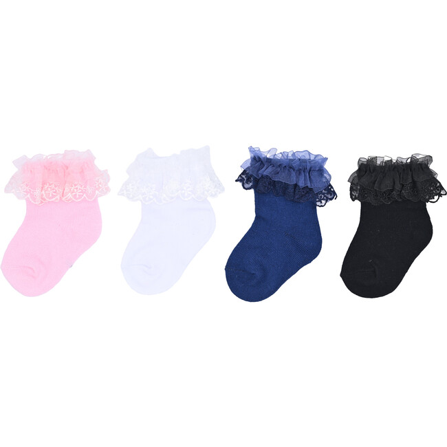 Laced Tulle Cotton Socks Set, Multi