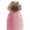 Knitted Wool Baby Hat With Faux Fur Pom, Light Pink - Hats - 1 - thumbnail