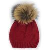 Chunky Knit Wool Hat With Faux Fur Pom, Red - Hats - 1 - thumbnail