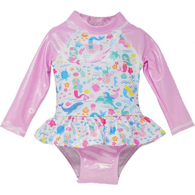 UPF 50+  Alissa Infant Ruffle Rash Guard Swimsuit, Mermaid Friends