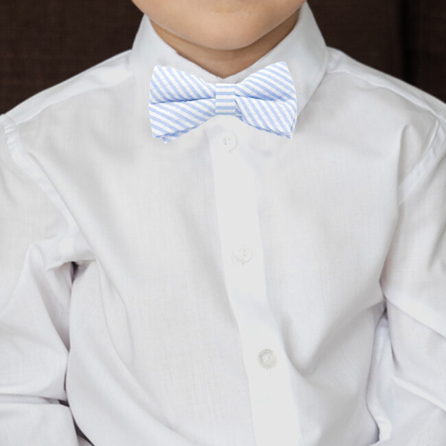 Seersucker Bow Tie, Blue - Bowties & Ties - 2