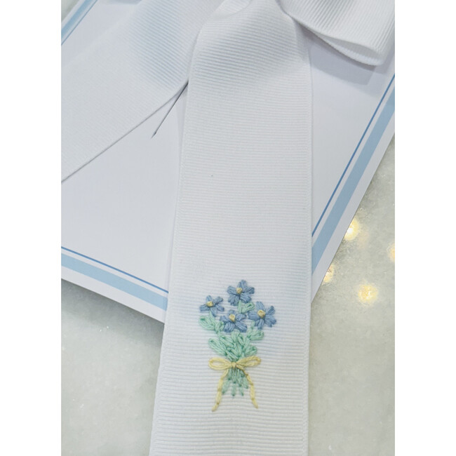 Blue Floral Bouquet Bow, White Medium - Bows - 1