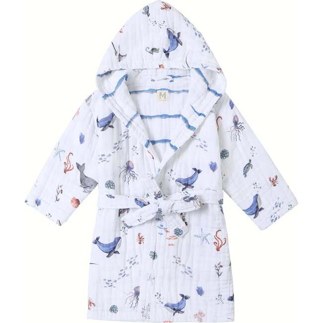 Certified Organic Muslin Reversible Bath Robe, Under The Sea