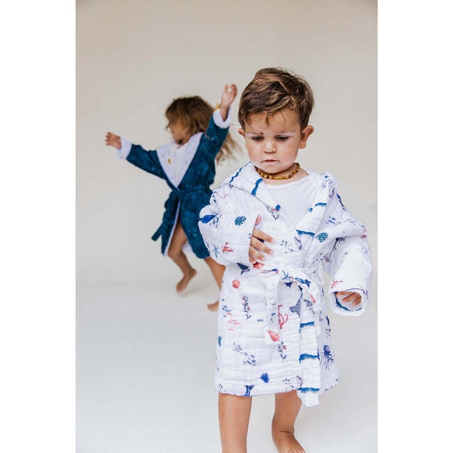 Certified Organic Muslin Reversible Bath Robe, Under The Sea - Bathrobes - 4