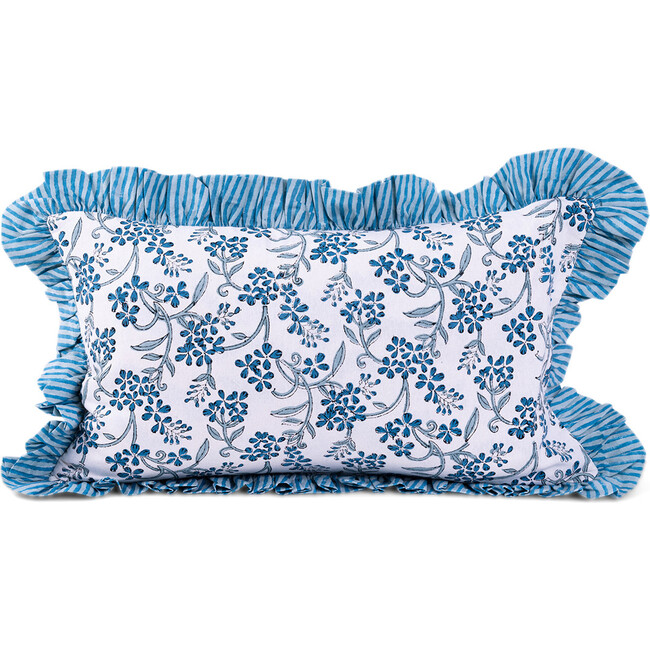 Sanibel Ruffle Lumbar Pillow, Blue & White