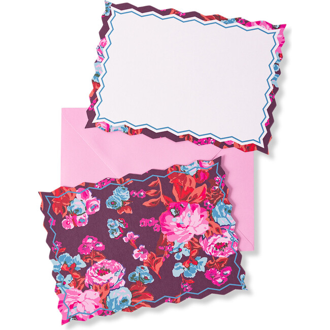 Stationery Set of 12 - Bold Floral, Maroon, Red, Blue & Magenta